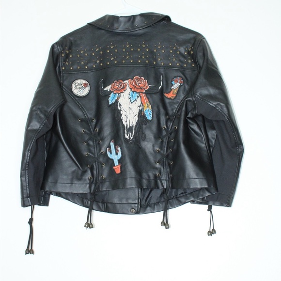 Torrid Insiders Collection Patch Moto Jacket Faux Leather Sz 0 (12/L) - Picture 2 of 9